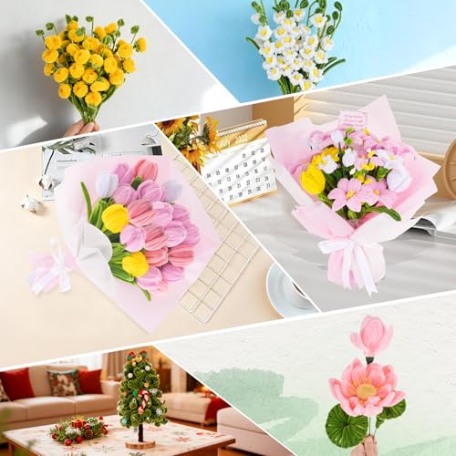 1800PCS Pipe Cleaners Flower Kit, Pipe Cleaners Craft Bulk Chenille Stems Flower Making Set with Floral Wrapping Paper, Gardening Tape, Stamen, Floral Wires & Ribbon for Art and Craft Supplies - color: 1800PCS-Pink