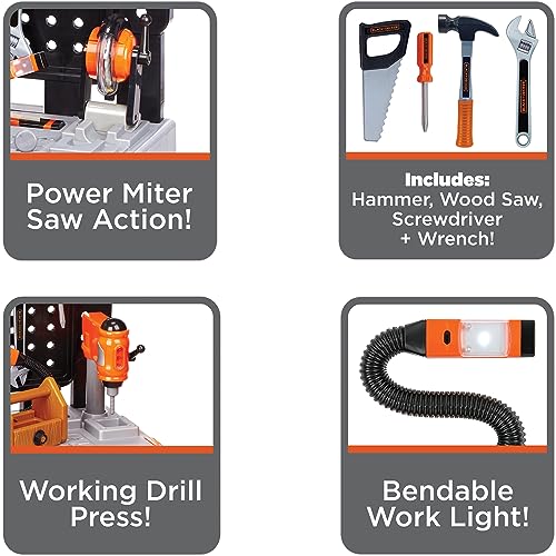JAKKS Pacific Black+Decker Kids Workbench - Power Tools Workshop - Build Your Own Toy Tool Box – 75 Realistic Toy Tools and Accessories [Amazon Exclusive]