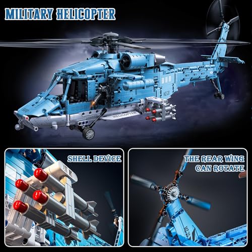 Powered Military Helicopter Building Blocks Set for Boys, Teens & Adults - color: Blue Auto