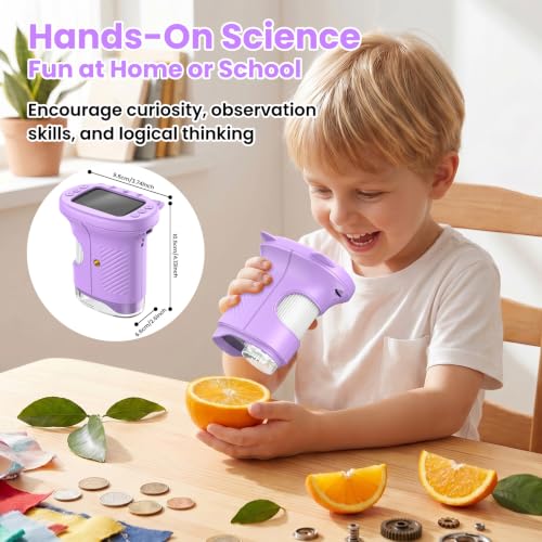 Alotwan Kids Handheld Microscope, 1000X Digital Pocket Microscope for 3-12 - color: Purple