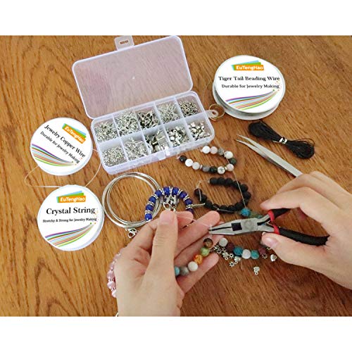 EuTengHao Jewelry Making Kit with Pliers, Wires, Jump Rings, Clasps, Cord and More for Jewelry DIY Crafts - Silver