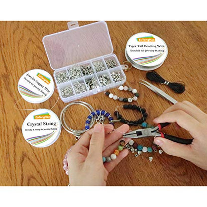EuTengHao Jewelry Making Kit with Pliers, Wires, Jump Rings, Clasps, Cord and More for Jewelry DIY Crafts - Silver