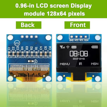 5 Pack 0.96 inch OLED IIC Display Module 128x64 Pixel Mini Self-Luminous Display Screen Board for Arduino Projects Raspberry Pi with Wire(White) - color: White