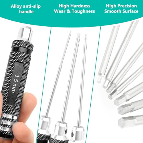 7 Pieces Hex Screw Driver Set 0.9mm 1.27mm 1.3mm 1.5mm 2.0mm 2.5mm 3.0mm Hex Screwdriver Kit RC Repair Tools for Traxxas RC Car Drone Multi-Axis Helicopter Arrma Axial Losi Redcat Racing (Black) - color: Black