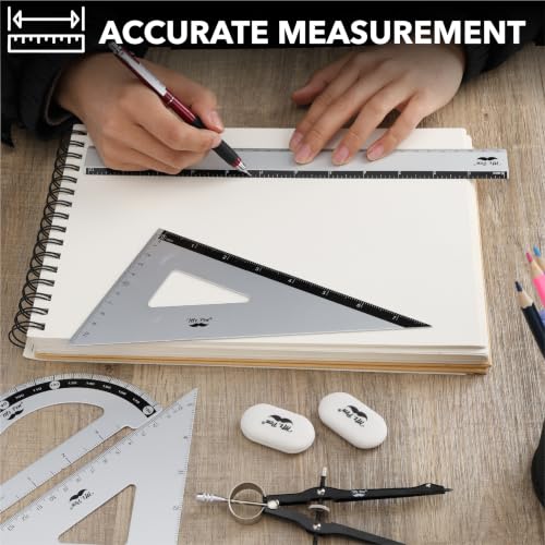 Mr. Pen- Metal Geometry Set, 9 pcs, Compass, 6" Protractor, 12" Ruler