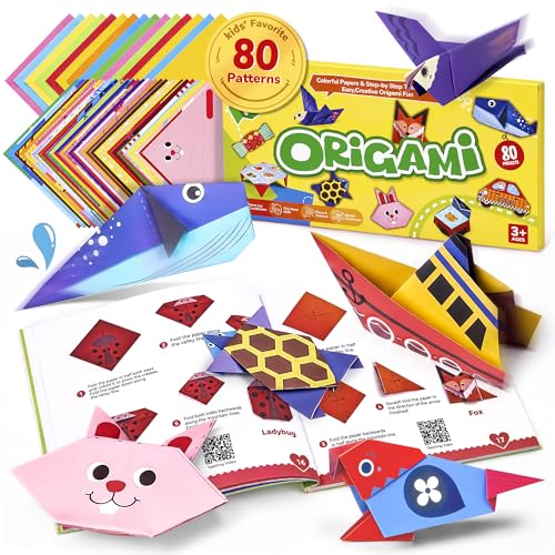 GAMENOTE Origami Kit for Kids Ages 8-12, 80 Assorted Projects, 260 Sheets
