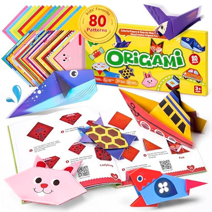 GAMENOTE Origami Kit for Kids Ages 8-12, 80 Assorted Projects, 260 Sheets