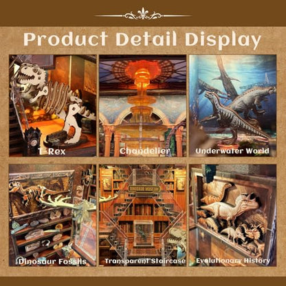 VORATHIS Dinosaur Book Nook Kit LED, 3D Wooden Puzzle Museum for Adults