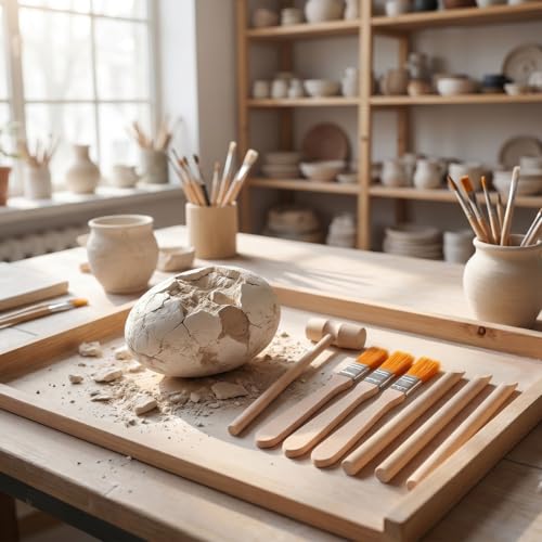 DOITOOL 9 Pcs Wooden Excavation Tools for Kids, Dinosaur Dig Kit with Mini Hammer Chisel Brush Scraper, Stem Science Gemstone Toys