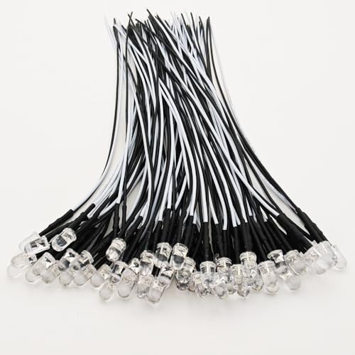 Gebildet 50pcs 3V-4.5V-5V-6V-7.5V-9V-12VDC 5mm White LED Lights Emitting Diodes, Prewired 7.9 Inch V LED Light - color: White-5mm-12V