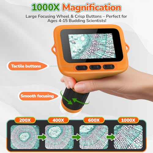 Kids Digital Microscope with 3-Inch Screen: STEM Toy Science Gift Ages 4-12 - color: Orange