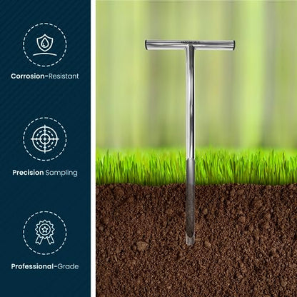 Varomorus Soil Sampler Probe 21" Stainless Steel Tubular T-Style Handle. - size: 21 inch