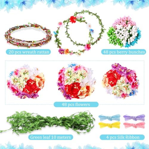 Syhood 20 Sets DIY Flower Crown Making Kit for Girls, Mini Plum Blossom - color: Mini Plum Blossom
