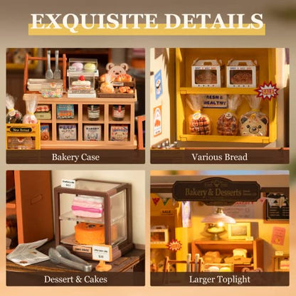 ROBOTIME Miniature House Kit, DIY Mini Dollhouse with LED Light for Adults - color: Becka's Baking House