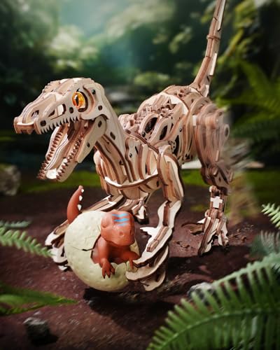 ROKR Walking Dinosaur Toys 3D Wooden Puzzles for Adults, Mechanical Wood Model Kits, Stem Building Project DIY Crafts Kits, Educational Toys Dino Collection Birthday Gifts for Adults & Teens 14+