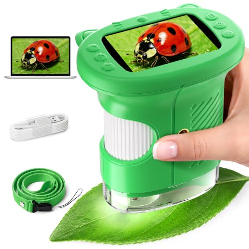 WINWEND Handheld Kids Microscope 1000X Pocket Microscope for Photo and Video Portable Science Kits STEM Toys – Christmas/Birthday Gifts for Girls & Boys Ages 3-12 - color: Green