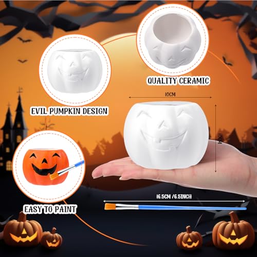 Pasimy 6 Set Ceramics to Paint DIY Succulent Planter Pots, Evil Pumpkin - style: Evil Pumpkin