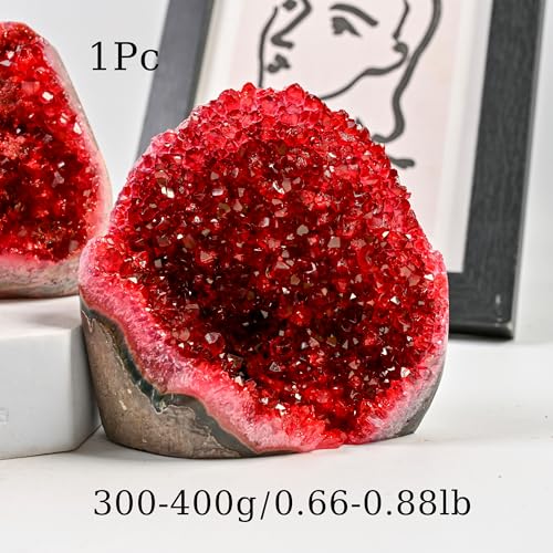 1Pc Claret Raw Geode, Crystal Cluster for Home Feng Shui Ornaments Energy Stone Healing Tools Meditation Feng Shui Decoration,Stone Display Piece, Mineral Specimen (300-400g) - size: 300-400g