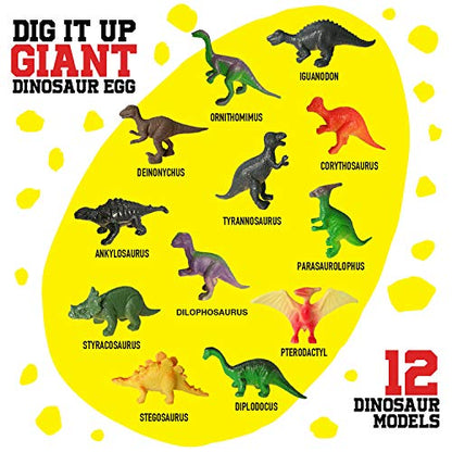 Dinosaur Egg Dig Kit, Unearth a Jumbo Dino Egg with 12 Unique Large Surprise Dinosaur Toys, Ideal Educational STEM Toys and Gifts for Kids Aged 5-7, Suitable for Party and Easter - style: Dinosaur Egg Dig Kit