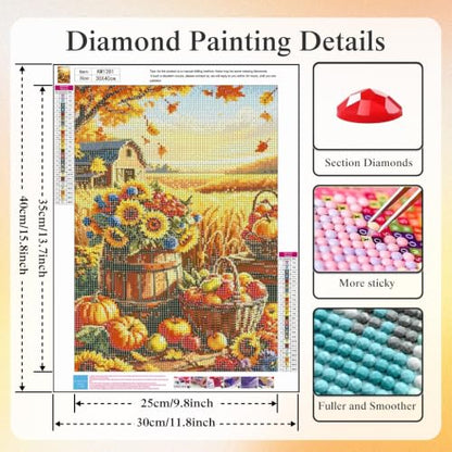 5D Fall Pumpkin Sunflower Diamond Art kits for Adults Beginners 12x16inch - color: KM1281-1