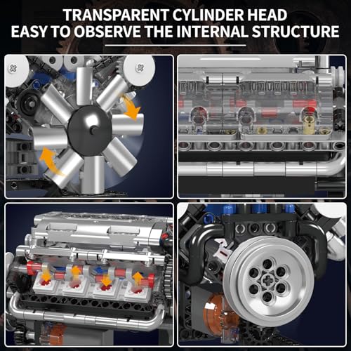 Mould King V8 Engine Building Blocks Sets, MOC Scale Model Kit with Battery Box and Motor, Collectible Set for Adults, Construction Toys Gifts for Friends Men Teen Youths (535 Pcs)