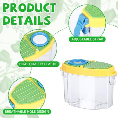Halloscume 4 Pcs Bug Catcher for Kids Collector Toy Bug Habitat with Magnified Viewer, Insect Habitat, Outdoor Toys, Insect Box Magnifying Tools & Carry Strap - Educational Outdoor Adventure Gift