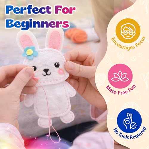 Pinwheel Crafts Bunny Sewing Kit for Kids – DIY Felt Sewing Craft Kit with Pre-Cut Fabric, Needle, Thread & Stuffing – Learn to Sew Beginner Kit, Easter Crafts & Kids Arts and Crafts Ages 6-12 - color: Bunny