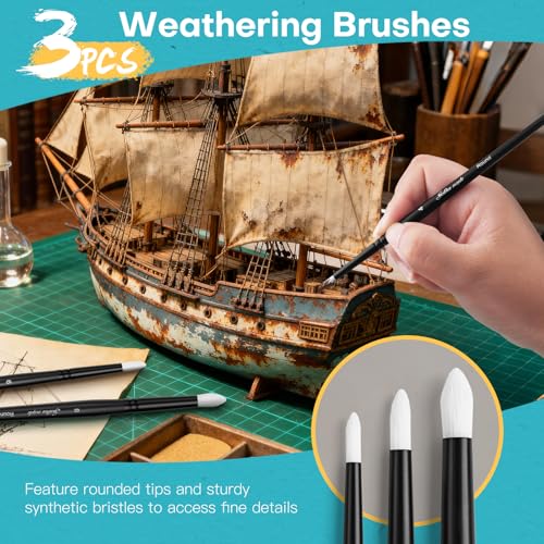Weathering Paint Brushes-Golden Maple 3pcs Round Paint Brushes Set for Weathering Effects, Textures, Washing and Dry Brushing on Miniature Painting - style: Weathering-Round