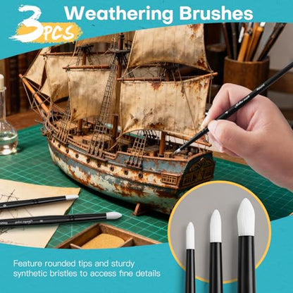 Weathering Paint Brushes-Golden Maple 3pcs Round Paint Brushes Set for Weathering Effects, Textures, Washing and Dry Brushing on Miniature Painting - style: Weathering-Round