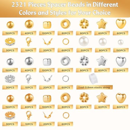 Funtopia Spacer Beads Bracelet Making Kit, 2320 Pcs Jewelry Making Supplies - color: 1.Gold, Silver, KC Gold