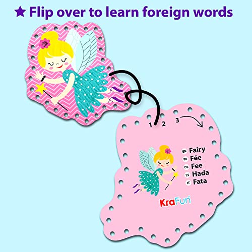 KRAFUN Princess, Unicorn & Mermaid Lacing Cards Age 3+ | 10 Projects - color: Girly - Large
