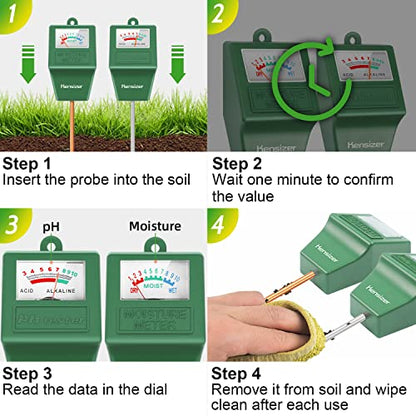 Kensizer Soil Tester, Soil Moisture/pH Meter, Gardening Farm Lawn Test Kit Tool, Digital Plant Probe, Water Hydrometer for Indoor Outdoor, No Battery Required, Green - size: Moisture/pH Meter