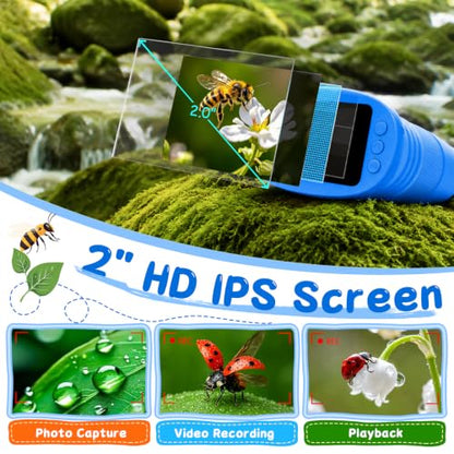 SEEKID Microscope for Kids 200-1000X, STEM Toy Science Kit for Kid(Blue) - color: Blue