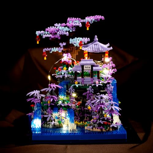 CAXIMSY Peach Blossom Pond Building Blocks Set,Building Blocks Set Gifts for Adults and Kids, Micro Bricks Cherry Blossom Tree House Kit with LED Light and Display Box（2500+Pieces） - style: With Acrylic Display Box
