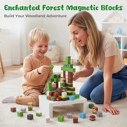 3 otters 150PCS Magnetic Blocks, with a Storage Bag, Forest Explorer - style: Forest Explorer