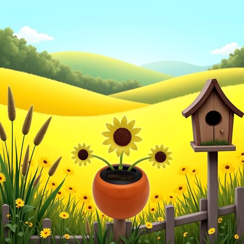 Yellow Solar Powered Dancing Flower, Decoration Gift, Swinging Dancer, No Battery Required, Sunflower Flower Solar Power Kits (Sun Flower)