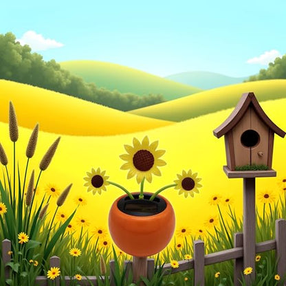 Yellow Solar Powered Dancing Flower, Decoration Gift, Swinging Dancer, No Battery Required, Sunflower Flower Solar Power Kits (Sun Flower)