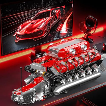 Mould King V12 Engine Model Kit That Runs, MOC Engineering Model Building Kit with Battery and Motor, 3472 PCS STEM Engineering Building Blocks for Adults - color: Red
