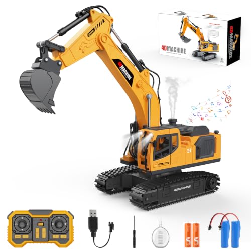 Remote Control Excavator Toy for Boys, 2.4GHz RC Excavator Toys with Metal Bucket, 12-Channel Construction Vehicle with Mist/Lights/Sound, 2x1200mAh Batteries, STEM Birthday Gift for Kids 8-12 - size: 13.4*4.5*6.9IN