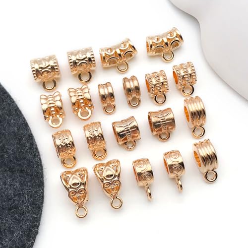 WOCRAFT 60pcs KC Gold Bails Space Beads Bracelet Charms for Jewelry Making Sets DIY Necklace Bracelet Keychain Crafting Charms Kit Craft Supplies (SN854) - color: KC Gold, size: Bails Charms