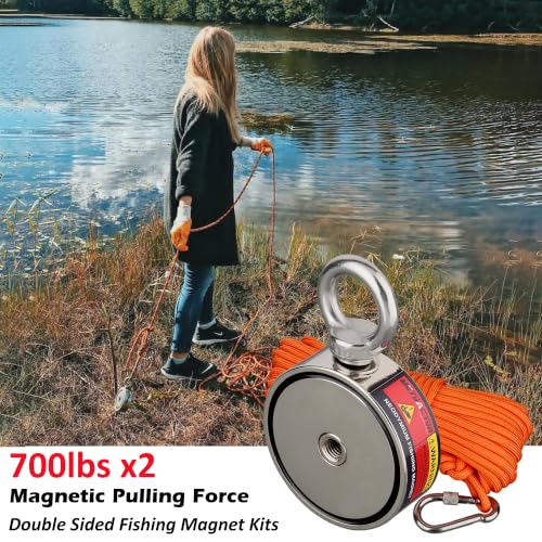 MUTUACTOR Neodymium Fishing Magnet,Φ2.95''Double Sided Combined 1400lbs Powerful Fishing Magnet Heavy Duty with 65Ft Salvage Rope,Durable Gloves,Waterproof Bag for Retrieving Tools Find Treasure - style: 1400lb Magnet(Double Sided)--Φ 2.95"