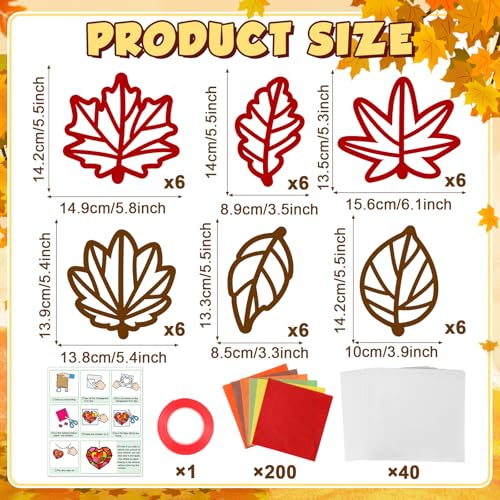 Qyeahkj 36 Set Fall Maple Leaves Suncatchers Crafts for DIY Autumn Window Tissue Paper Crafts Kit Thanksgiving Maple Hanging Decor for Fall Home Activity Art Project Birthday Party Favor Gift - style: Fall Maple