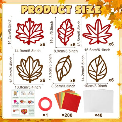 Qyeahkj 36 Set Fall Maple Leaves Suncatchers Crafts for DIY Autumn Window Tissue Paper Crafts Kit Thanksgiving Maple Hanging Decor for Fall Home Activity Art Project Birthday Party Favor Gift - style: Fall Maple