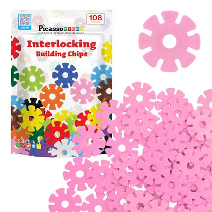 PicassoTiles Building Chip Interlocking Disc Construction Blocks in Pink Color STEM Learning Early Education Toy Engineering Playset Child Brain Development for Toddlers Girls Boys Kids Age 3+ PTF108 - color: Pink