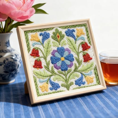 INFUNLY Retro Green Punch Needle Kit 9.4x9.4 inches Flowers Punch Needle Embroidery Kits Pastoral DIY Needles Stitching Kits for Beginners with Instruction Yarns Christmas Birthday Hanging Decor - style: Green Mandala