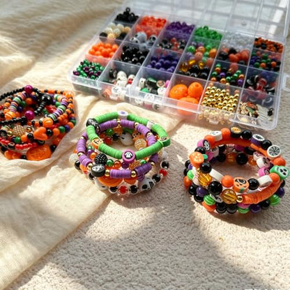 LLchunyun Halloween Beads for Bracelet Making Kit,2069Pcs Clay Bead Acrylic Beads for Jewelry Making Pumpkin Gold Spacer Seed Bead with Charms Friendship Bracelets Making Kit for Halloween DIY Crafts