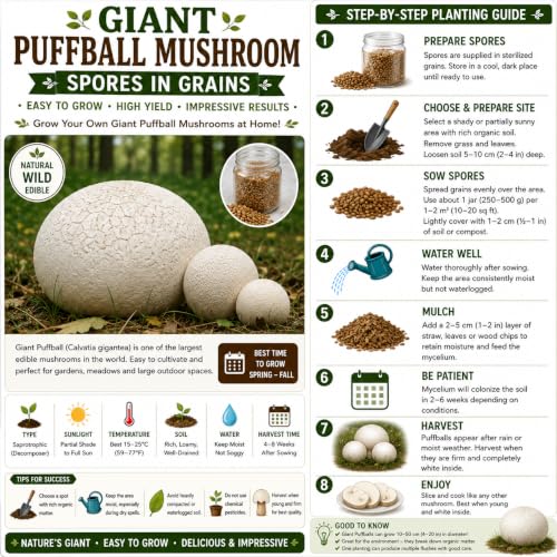 Giant Puffball Mushroom Spores in Grains – Calvatia Gigantea for Planting
