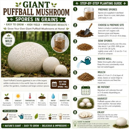 Giant Puffball Mushroom Spores in Grains – Calvatia Gigantea for Planting