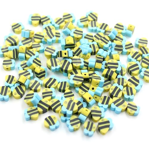 100 Pcs Polymer Clay Beads Mixed Heishi Spacer Beads Charms Supplies for DIY Bracelet Earring Necklace Jewelry Making (Bee) - color: Bee