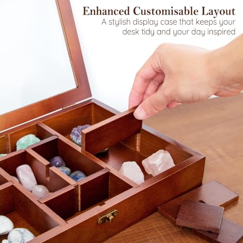 Adjustable Rock Collection Box, Wood Crystal Display Case for Gemstone - color: Brown